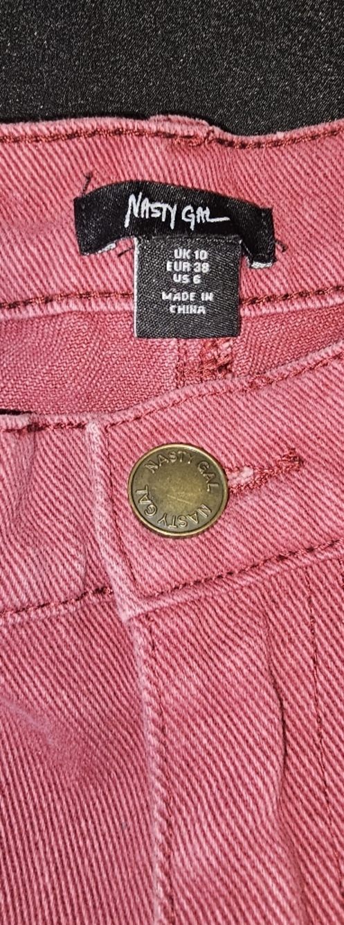 Nasty Gal Red Star Patch Distressed Denim Shorts Festival Y2K Raw Hem High Rise - Picture 3 of 4